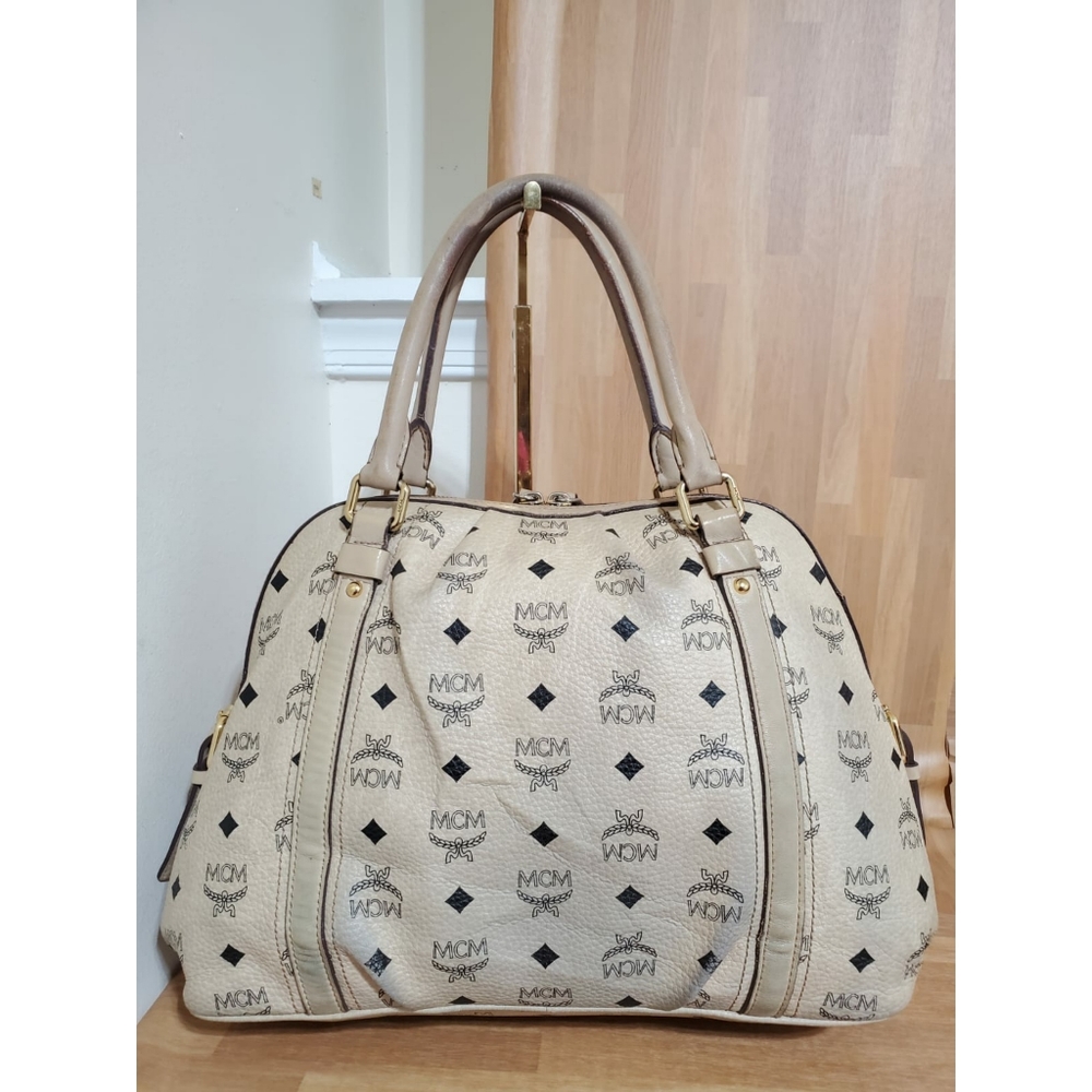 MCMVisetos Boston Satchel Beige Handbag - Picture 2 of 12